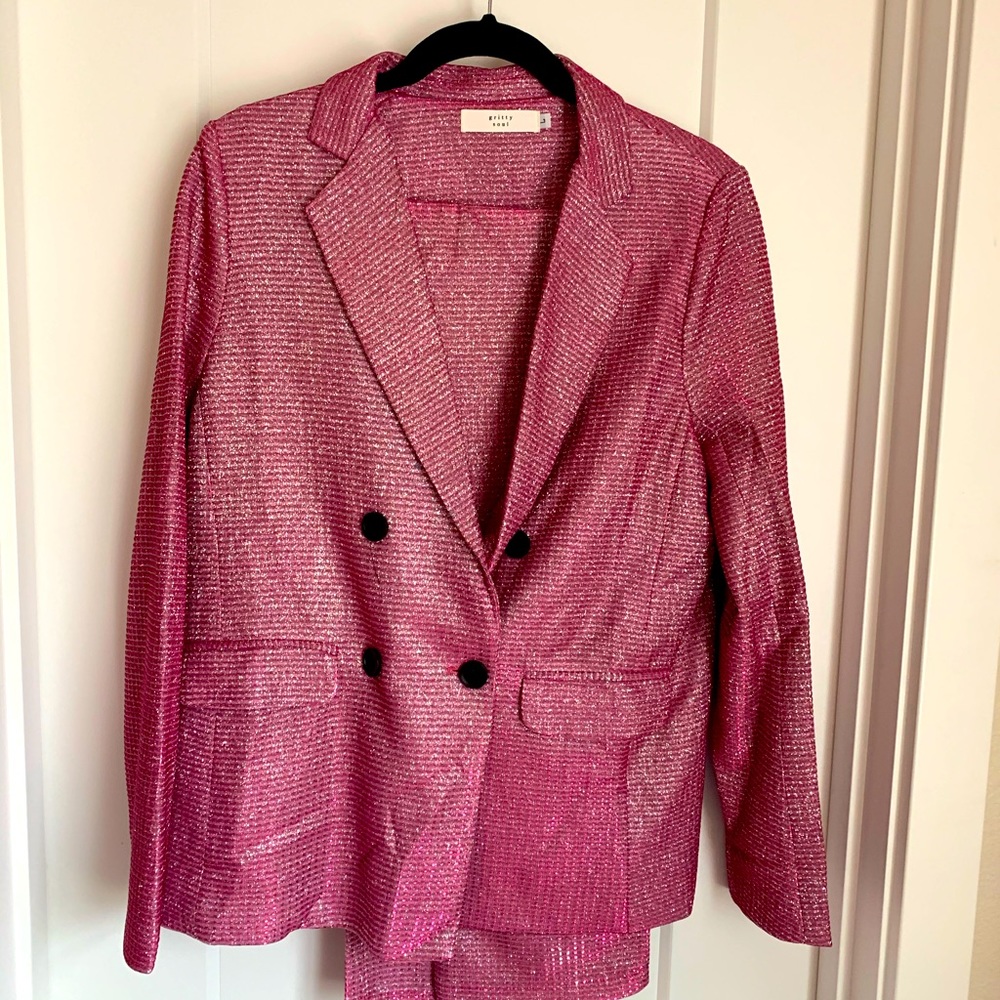 Raspberry Metallic Sparkle Pant Suit